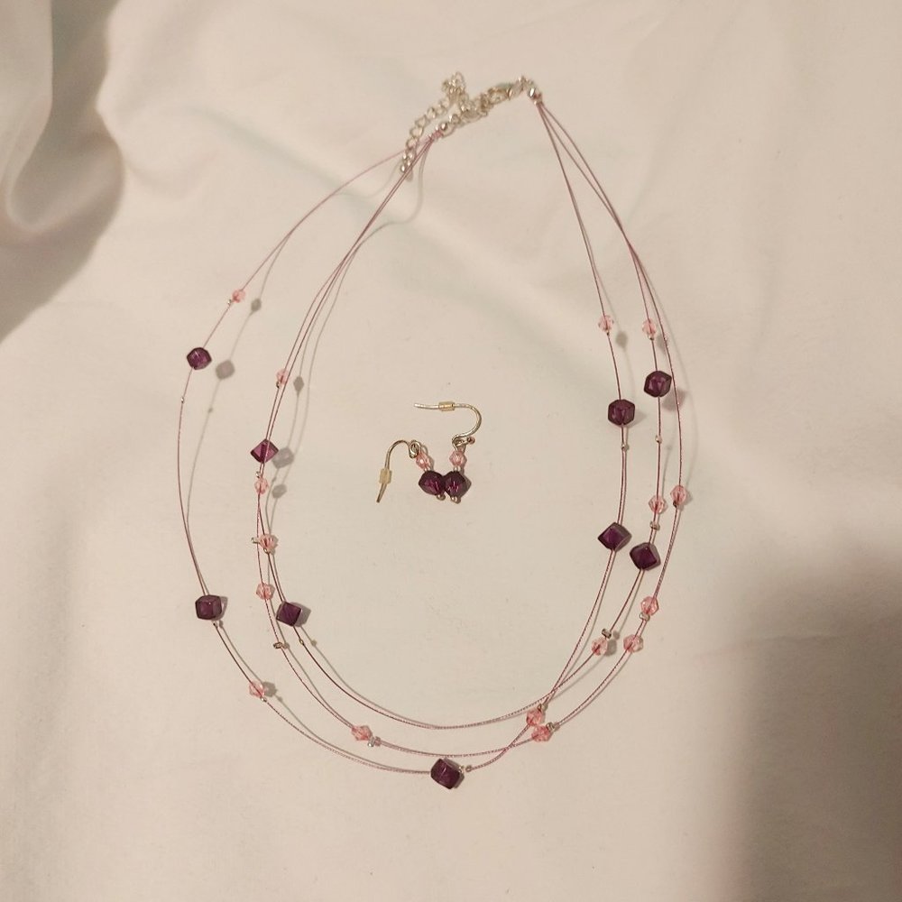 Purple Crystal Necklace & Earrings Set